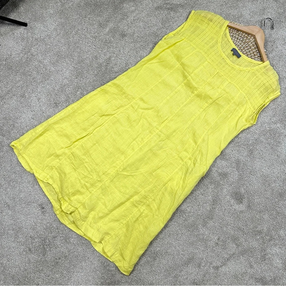 Sahara 100% Pure Linen Sleeveless Midi Dress Pintuck Beachy in Yellow Size M - Picture 2 of 15
